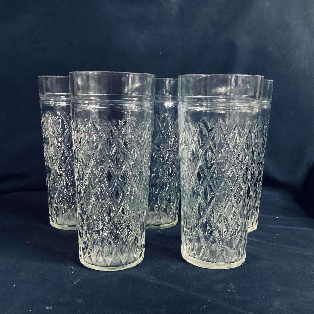 MCM Pressed Glass Diamond Cut "Peanut Butter" Glasses